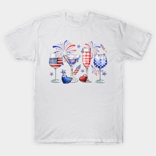 4th Of July Wine Glasses, Independence Day, USA Flag T-Shirt